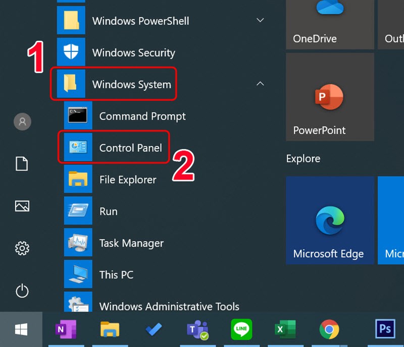 Mở Control Panel trong Windows 10 bằng Start Menu