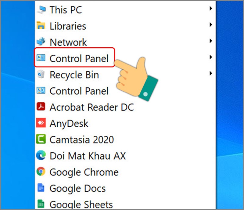 Mở Control Panel bằng cách Sử dụng Desktop Toolbar