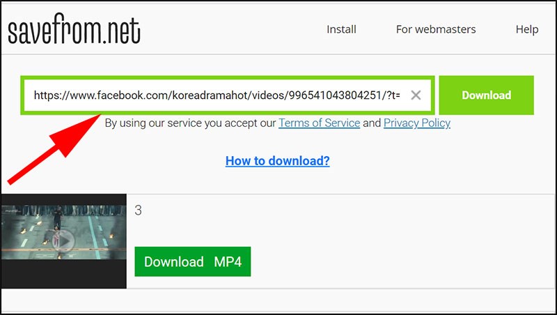 D&aacute;n địa chỉ v&agrave;o khung Download tr&ecirc;n trang savefrom.net
