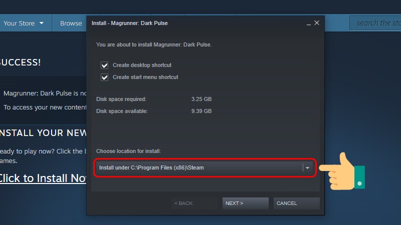 Chọn đường dẫn lưu dữ liệu game tại Choose location for install