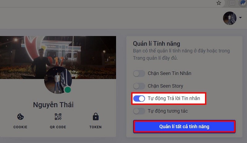 chọn quản lí tất cả các tính năng
