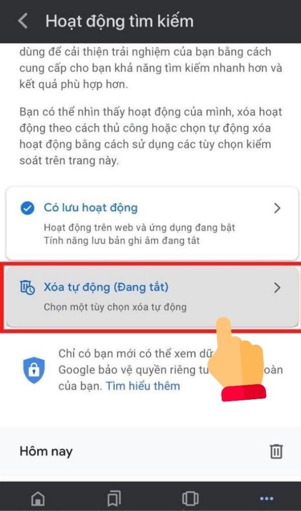 Cách xóa lịch sử từ khóa tìm kiếm trên Google điện thoại