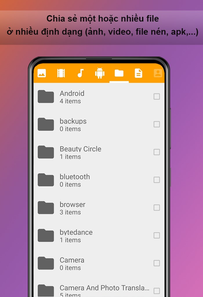 Chia sẻ một hoặc nhiều file ở nhiều định dạng (ảnh, video, file n&eacute;n, apk,...)