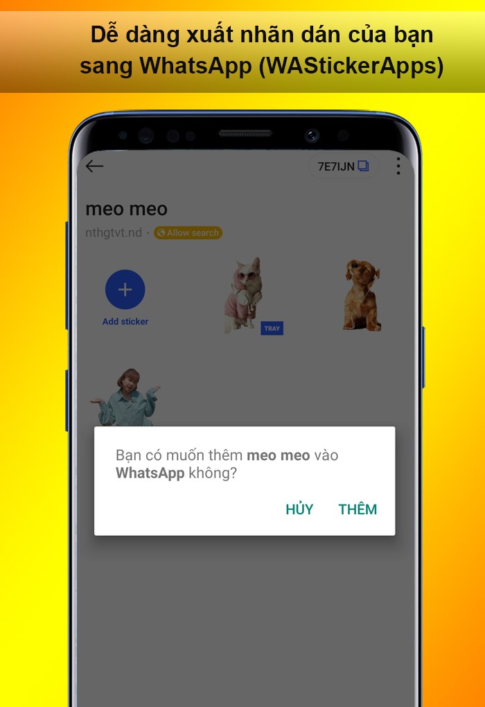 Dễ d&agrave;ng xuất nh&atilde;n d&aacute;n của bạn sang WhatsApp (WAStickerApps)