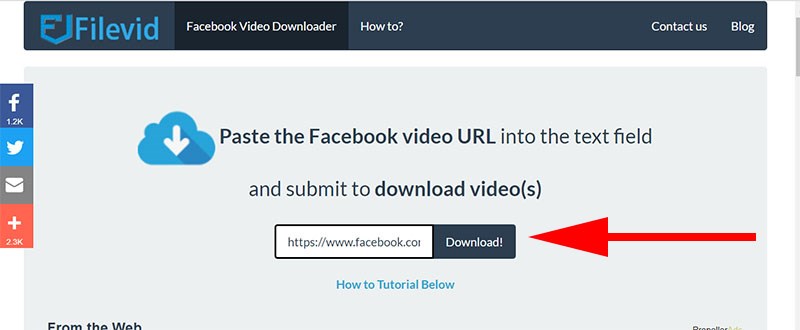 D&aacute;n địa chỉ v&agrave;o khung Download tr&ecirc;n trang filevid.com
