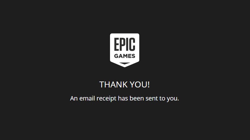 Epic Games Store gửi thông báo cảm ơn