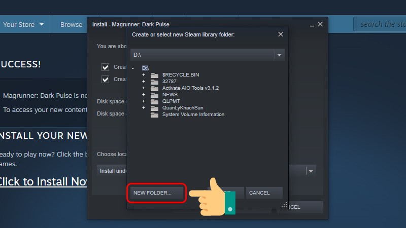 Sau đó nhấn chọn NEW FOLDER