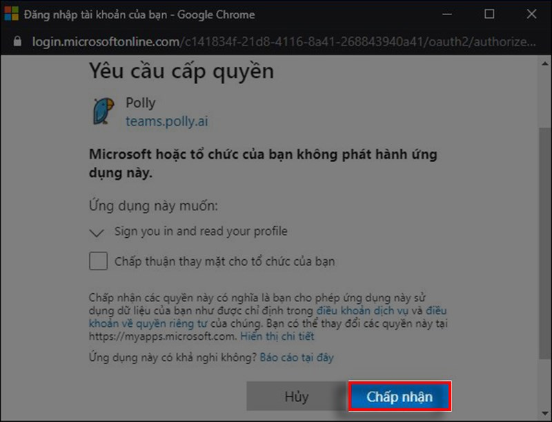 Nhấn Chấp nhận