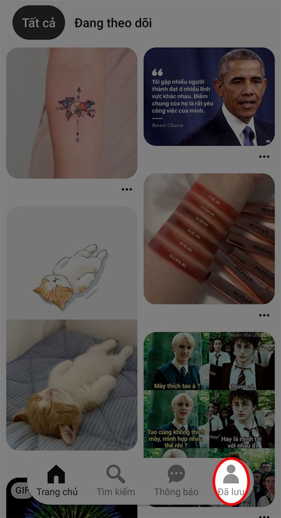 Vào mục Đã lưu