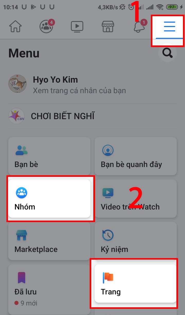 Chọn nhóm/trang