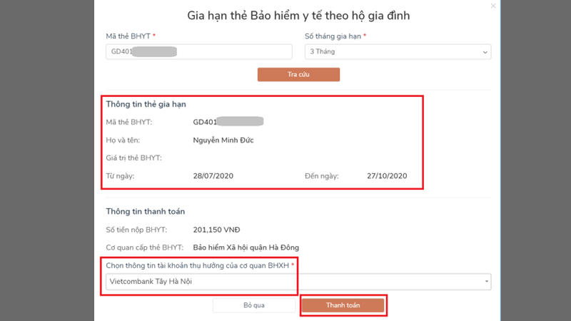 đóng bảo hiểm y tế trực tuyến