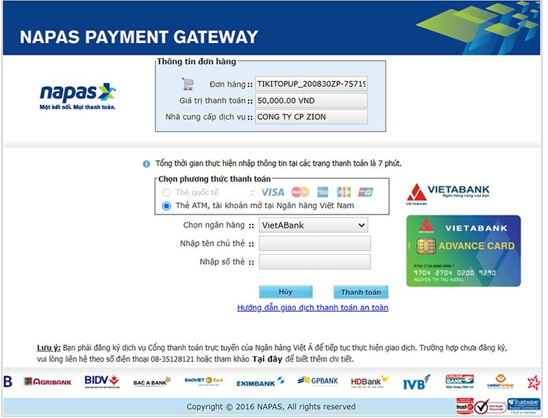 Điền đầy đủ th&ocirc;ng tin rồi nhấn thanh to&aacute;n