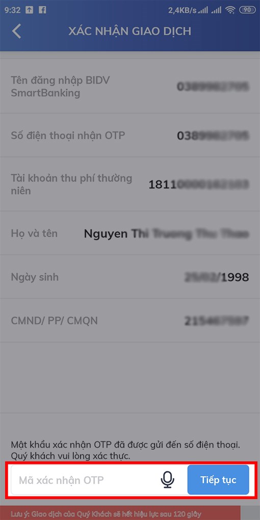 Nhập mã xác nhận
