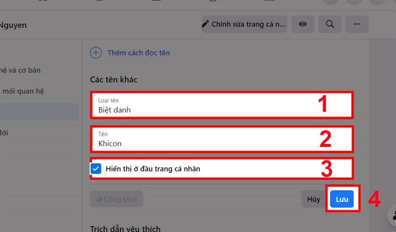 thay đổi, xóa biệt hiệu trên Facebook cá nhân