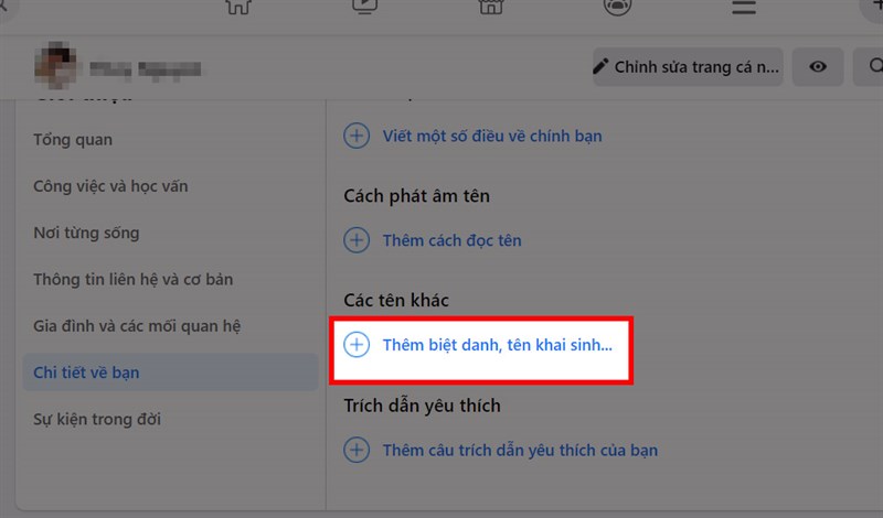 đặt biệt hiệu trên Facebook cá nhân bằng máy tính