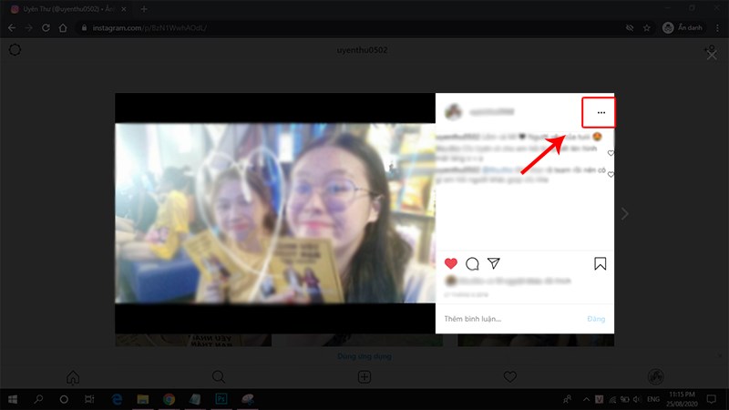 Chọn ảnh cần xo&aacute; > Nhấn v&agrave;o biểu tượng 3 n&uacute;t tr&ecirc;n ảnh.