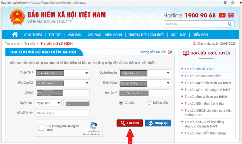 Nhập th&ocirc;ng tin tra cứu BHXH