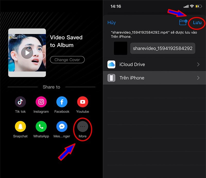 Bấm Save g&oacute;c phải để lưu video về điện thoại hoặc chia sẻ với bạn b&egrave;