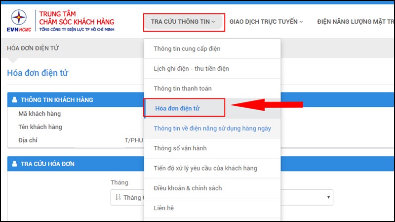 Hướng dẫn tra cứu hoá đơn, chỉ số tiêu thụ điện hàng tháng