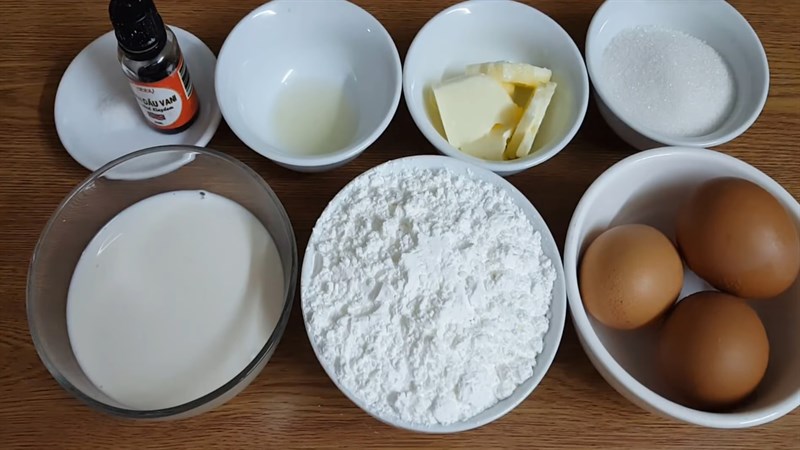 Nguyên liệu thực hiện bánh bông lan từ bột gạo