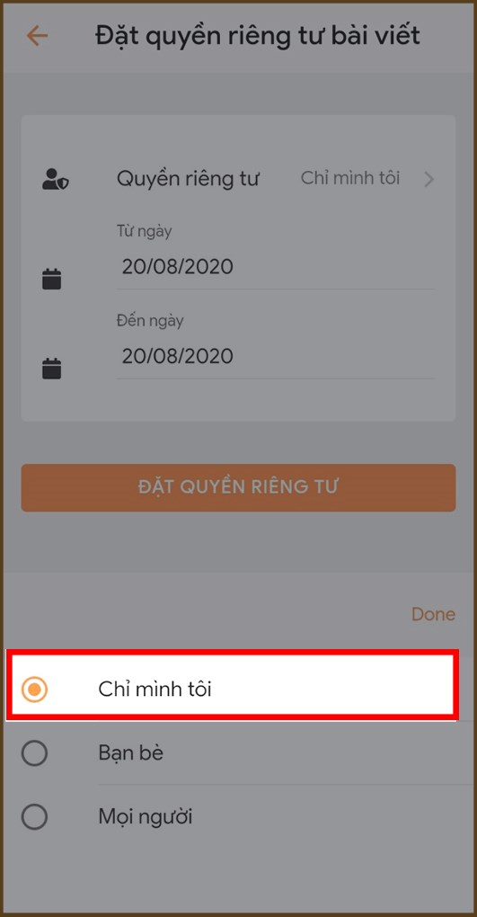 Chọn chế độ chỉ mình tôi