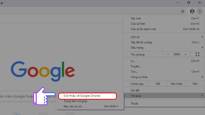 Nhấn chọn Giới thiệu về Google Chrome