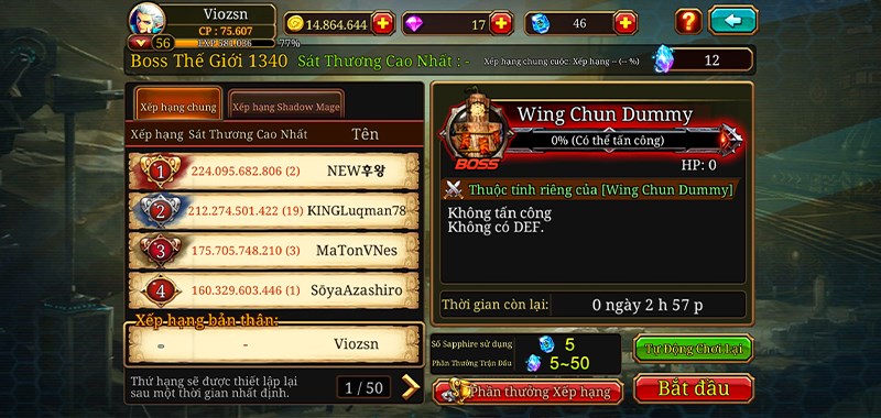 Giao diện khi&ecirc;u chiến boss thế giới