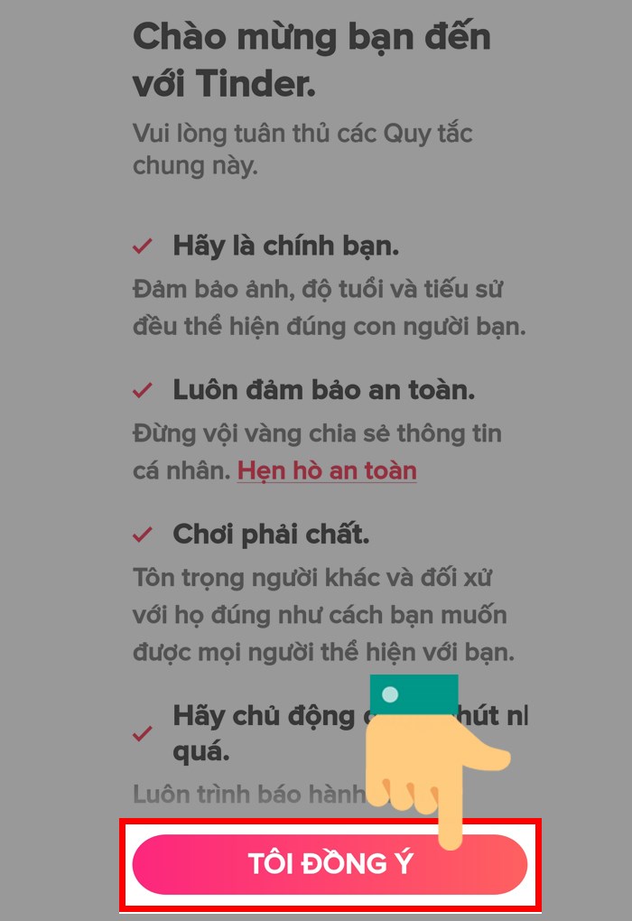 Nhấn chọn Tôi đồng ý để xác nhận đồng ý điều khoản.