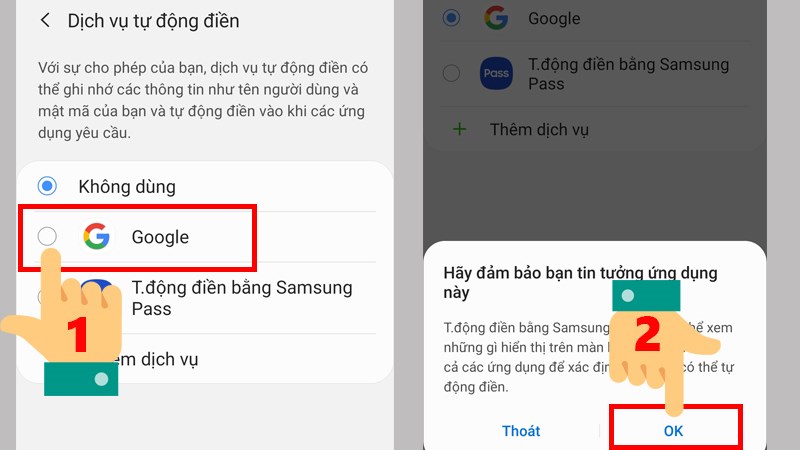 chọn google, chọn ok