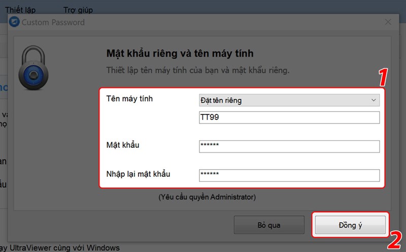 Nhập tên và mật khẩu mà bạn muốn đặt