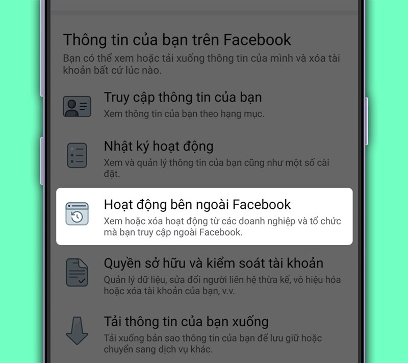 Chọn hoạt động của bạn trên Facebook.