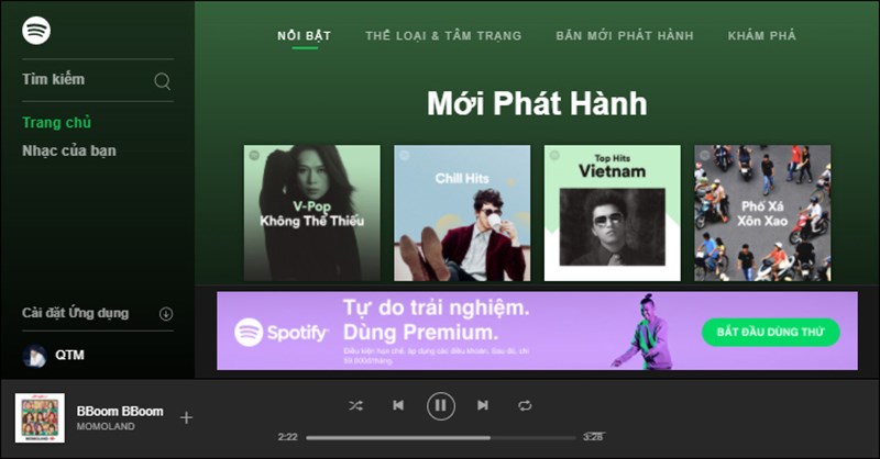 Sau khi đăng k&yacute; th&agrave;nh c&ocirc;ng, xuất hiện giao diện của Spotify tr&ecirc;n nền tảng web, cũng tương tự như bản Spotify tr&ecirc;n m&aacute;y t&iacute;nh.