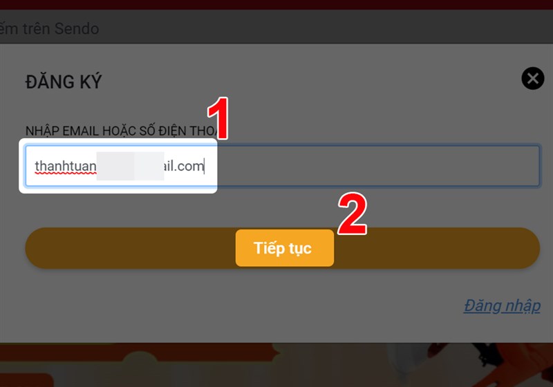 Nhập email hoặc số điện thoại để tạo t&agrave;i khoản Sendo