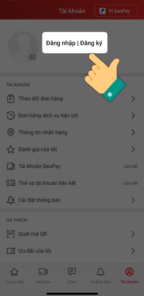 Chọn đăng nhập, đăng k&yacute;