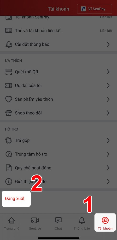 Đăng xuất t&agrave;i khoản Sendo dễ d&agrave;ng