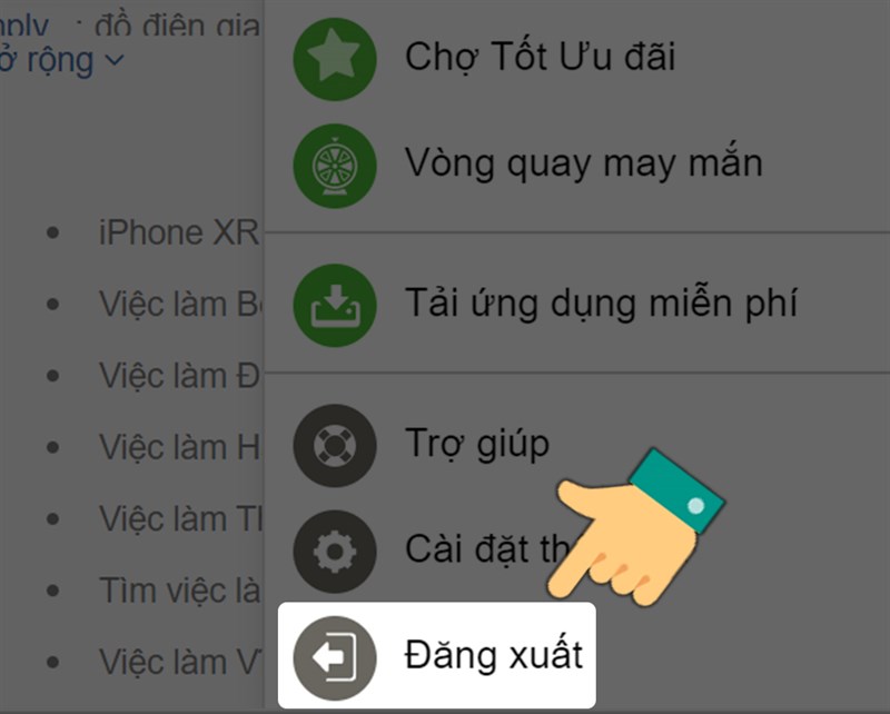 Nhấn vào đăng xuất trên trang web