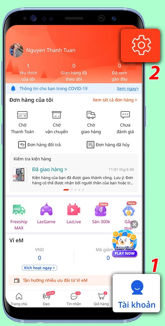Vào giao diện thiết lập tài khoản.