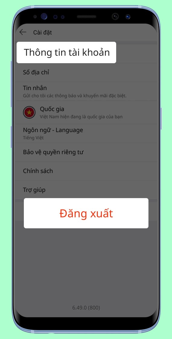 Thông tin tài khoản hoặc đăng xuất.