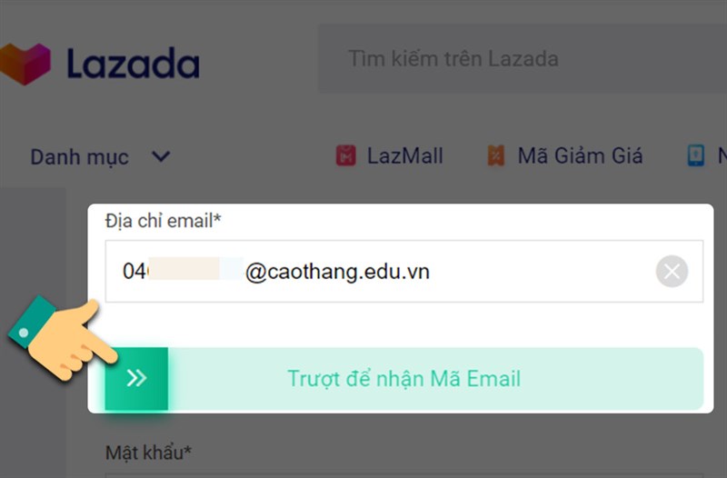Điền email và trượt để nhận mã.