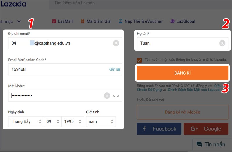 Điền thông tin cá nhân và đăng ký.
