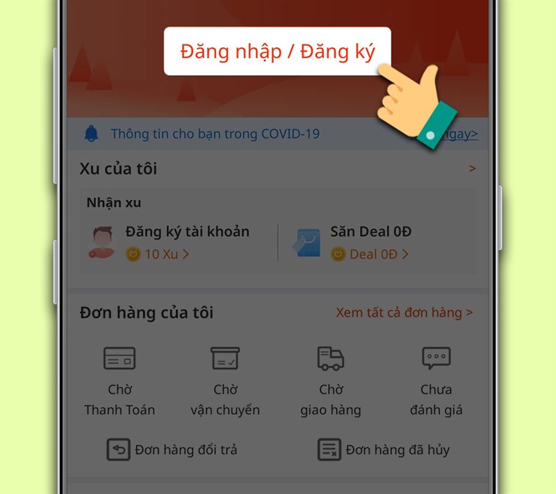 Chọn đăng nhập hoặc đăng ký.