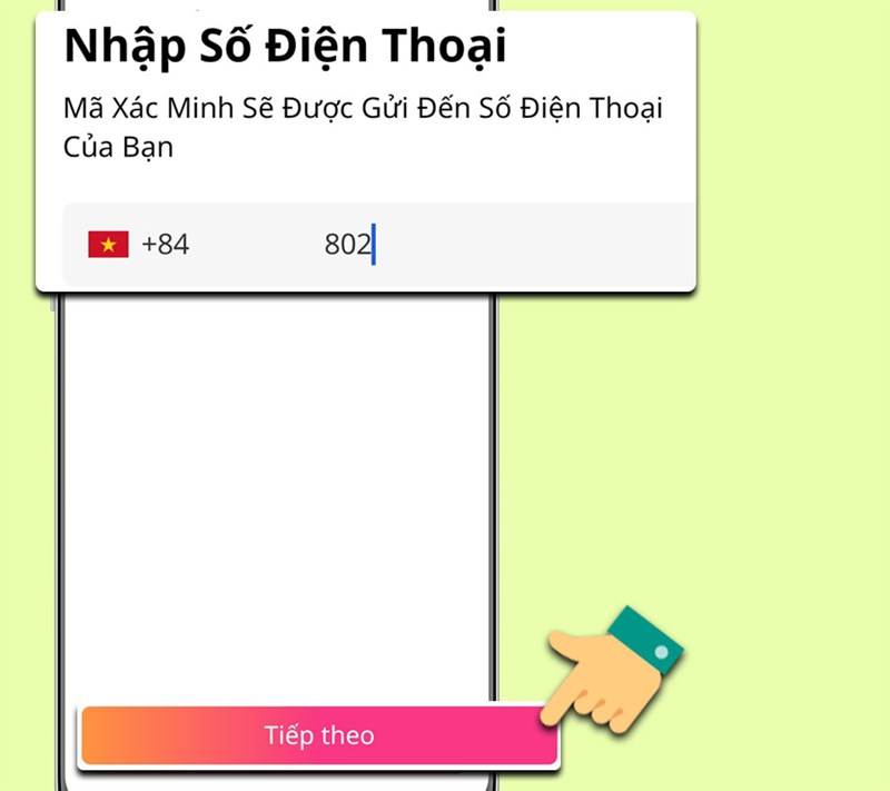 Điền số điện thoại để hệ thống gửi mã xác nhận.