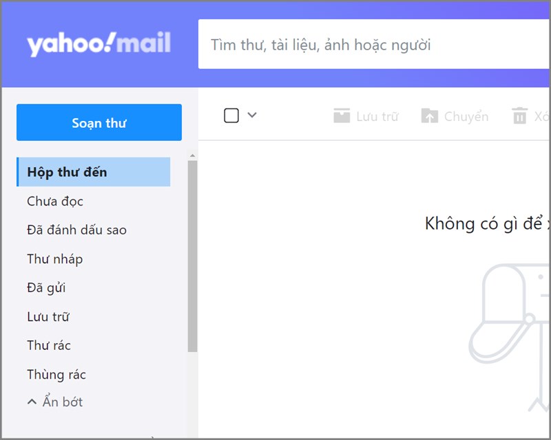 Giao diện chính của Yahoo Mail