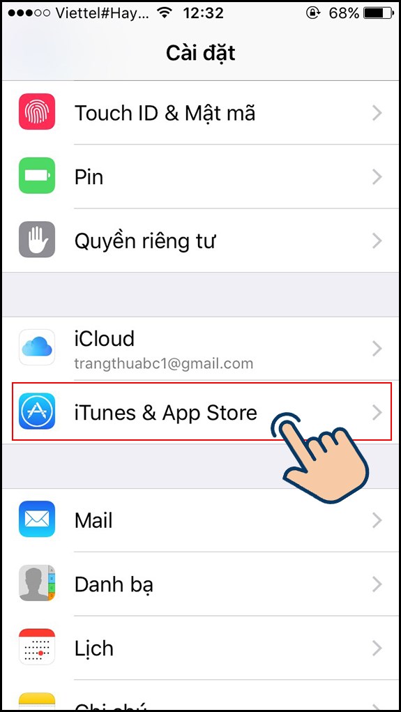 Chọn mục iTunes & App Store.