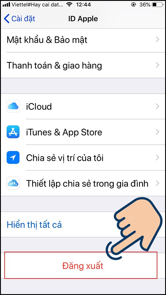 : Kéo tìm mục Đăng xuất.