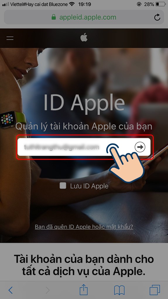 vào trang web Apple ID và nhập tài khoản Apple ID hiện tại của bạn.