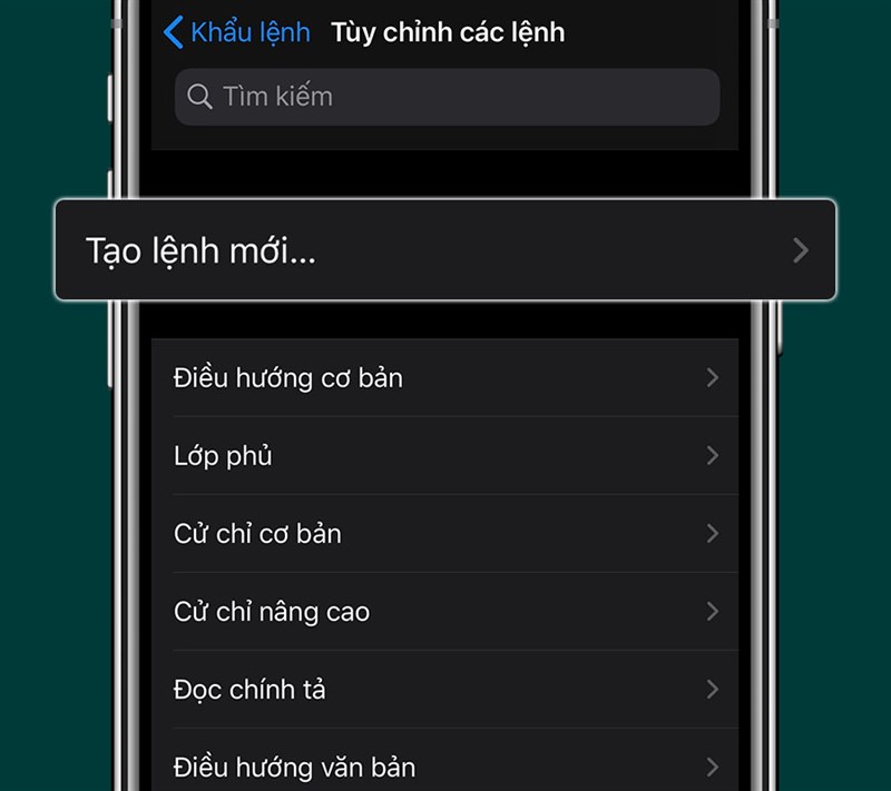 Trong giao diện tùy chỉnh chọn tạo lệnh mới.