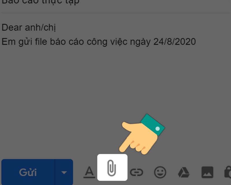 Nhấn vào biểu tượng đính kèm trong thư 