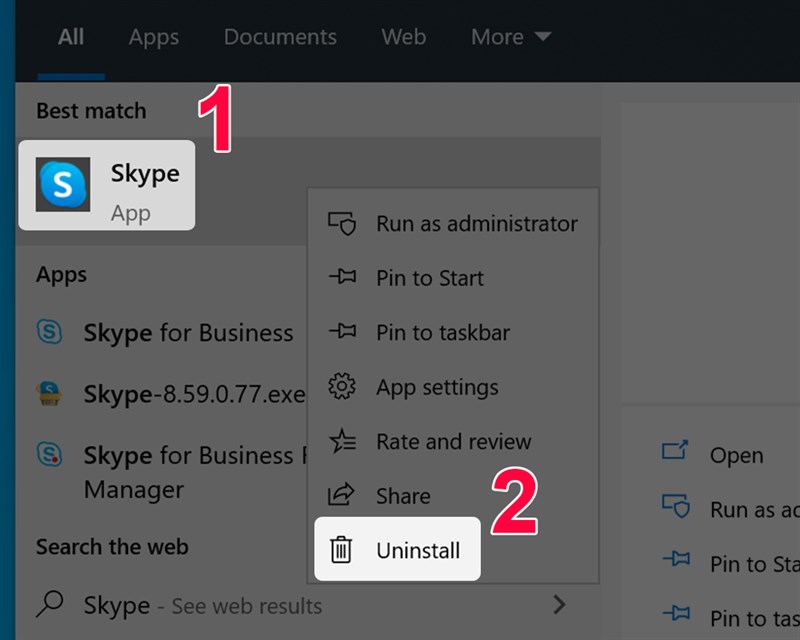 Nhấn Uninstall để gỡ cài đặt Skype