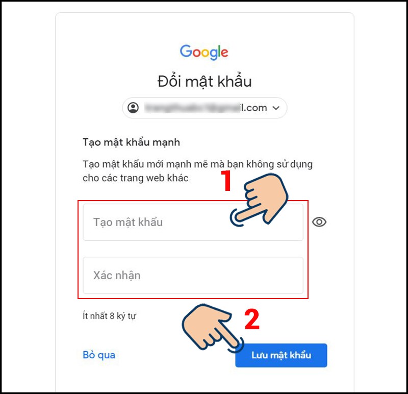 Nhập mật khẩu mới cho t&agrave;i khoản m&igrave;nh vừa lấy lại v&agrave; nhấn Lưu mật khẩu